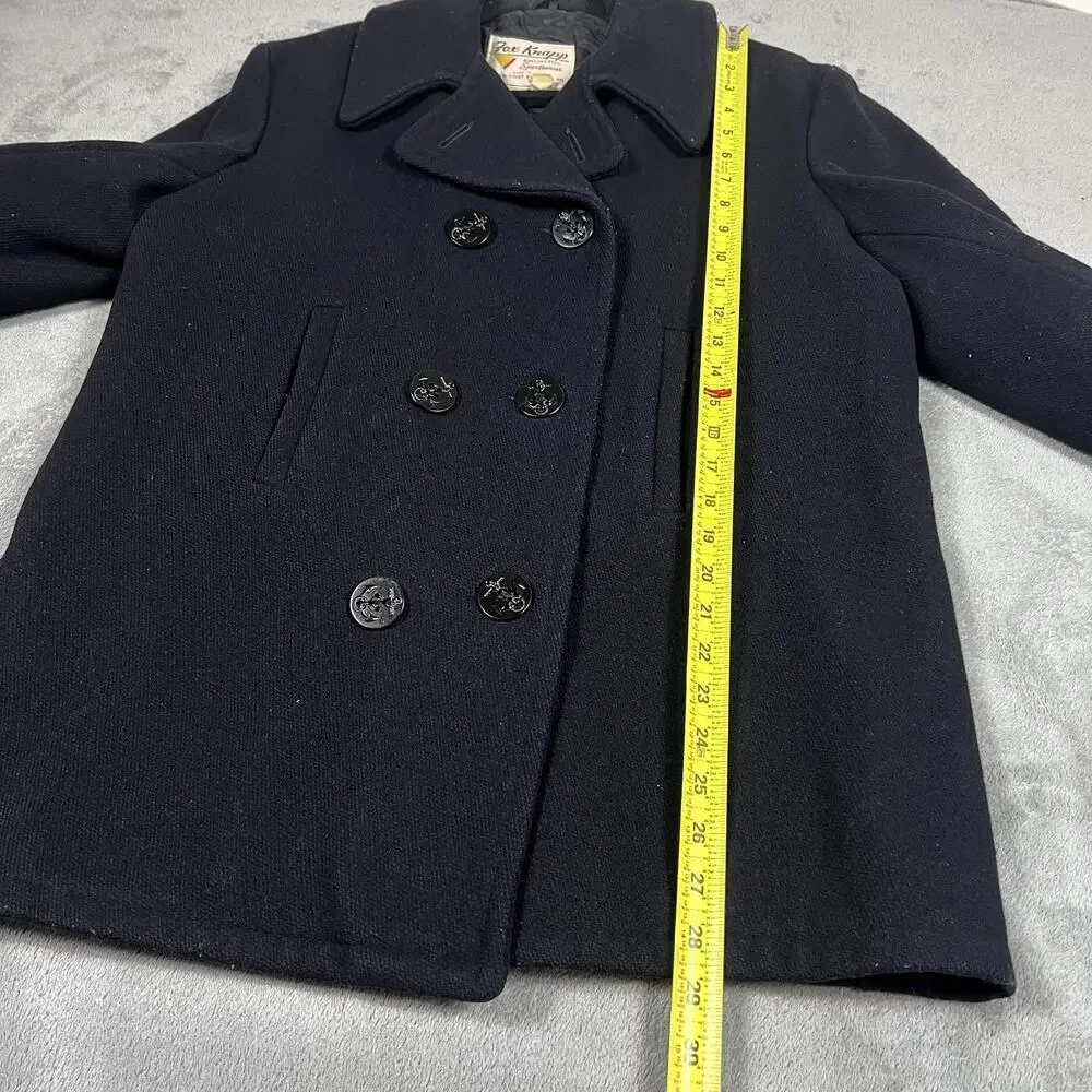 Fox Knapp Mens Vintage Wool Blend Pea Coat Navy Size 20 Classic Military Style‎